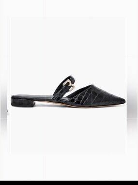 Bruno Magli Black Croc-Embossed Pointed Mule with Buckle Strap